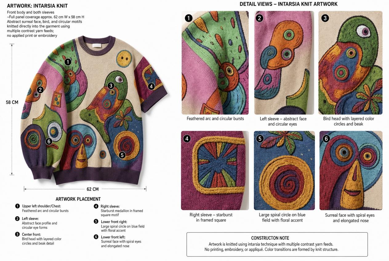 Intarsia Crewneck Sweater: Artwork placement