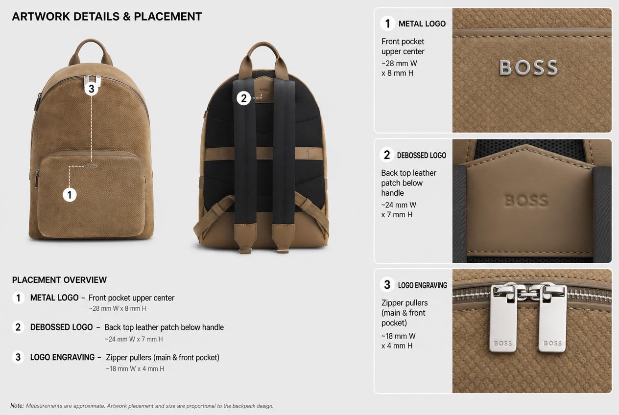 Textured Suede Leather City Backpack: Artwork placement
