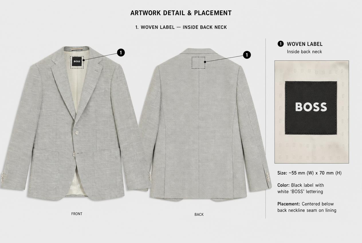 Textured Two-Button Tailored Blazer: Artwork placement