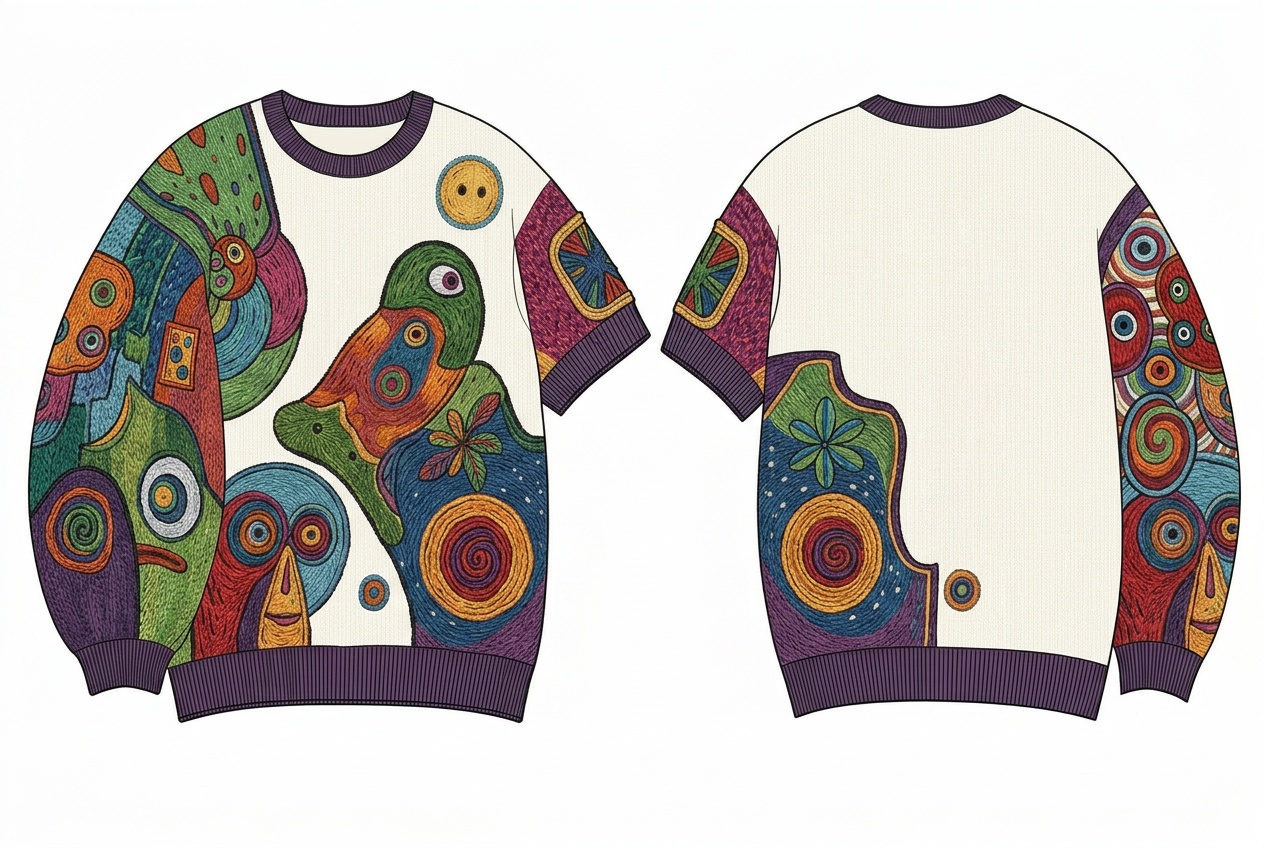 Intarsia Crewneck Sweater: Coloured mock-up in the sampled colourway