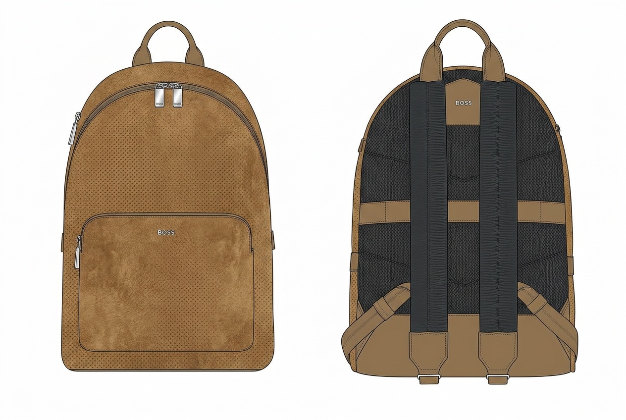 Textured Suede Leather City Backpack: Coloured mock-up in the sampled colourway