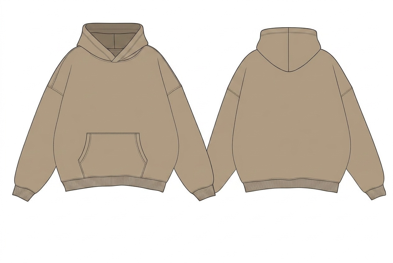 Heavyweight Drop-Shoulder Hoodie: Coloured mock-up in the sampled colourway