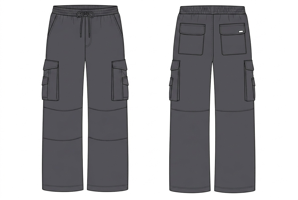 Utility Cargo Pant: Coloured mock-up in the sampled colourway