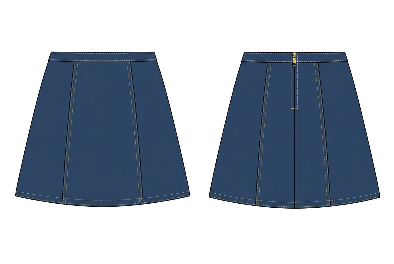 A-Line Mini Skirt: Coloured mock-up in the sampled colourway