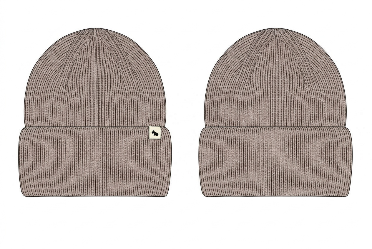 Ribbed Beanie: Coloured mock-up in the sampled colourway