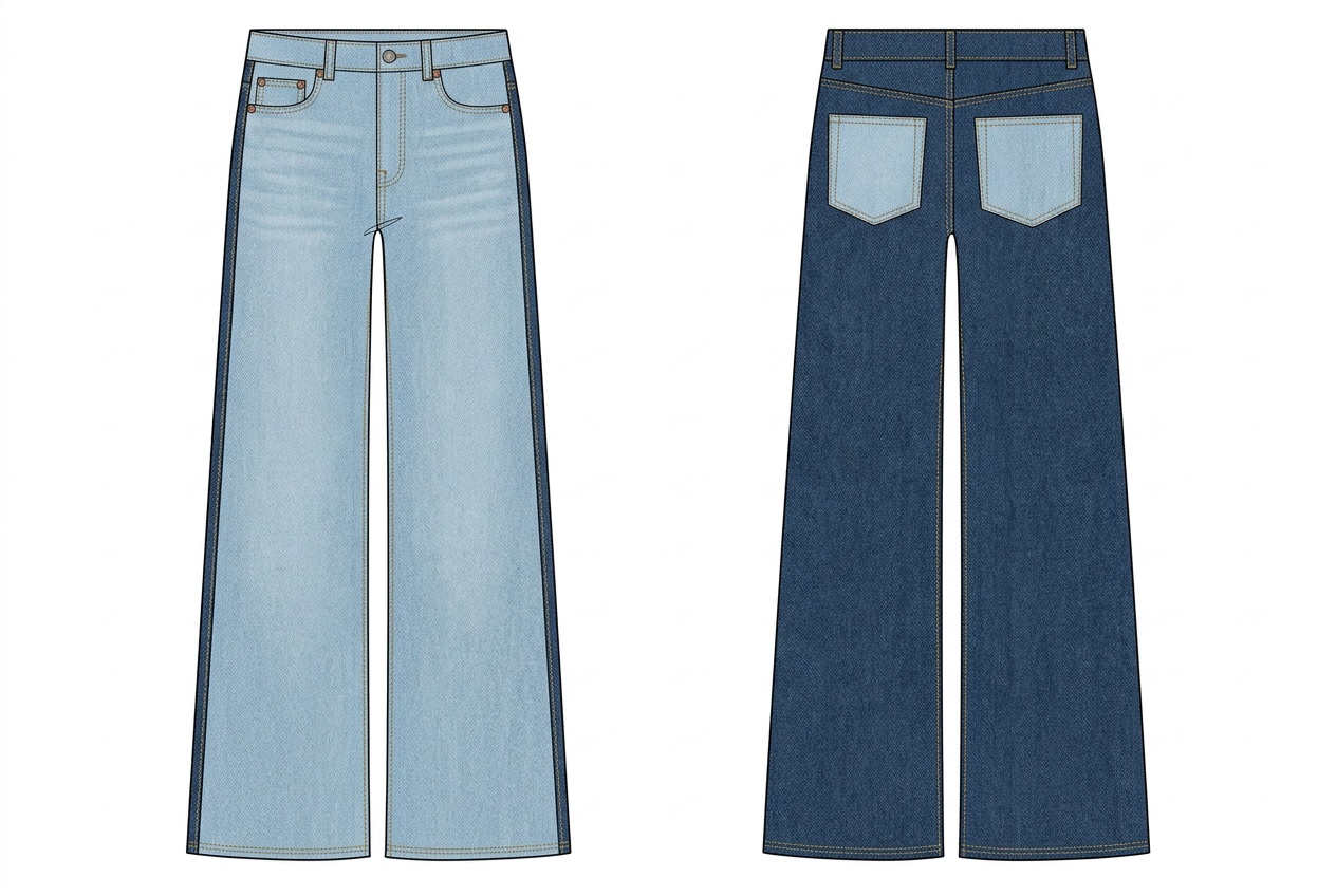 High Rise Denim Jeans: Coloured mock-up in the sampled colourway