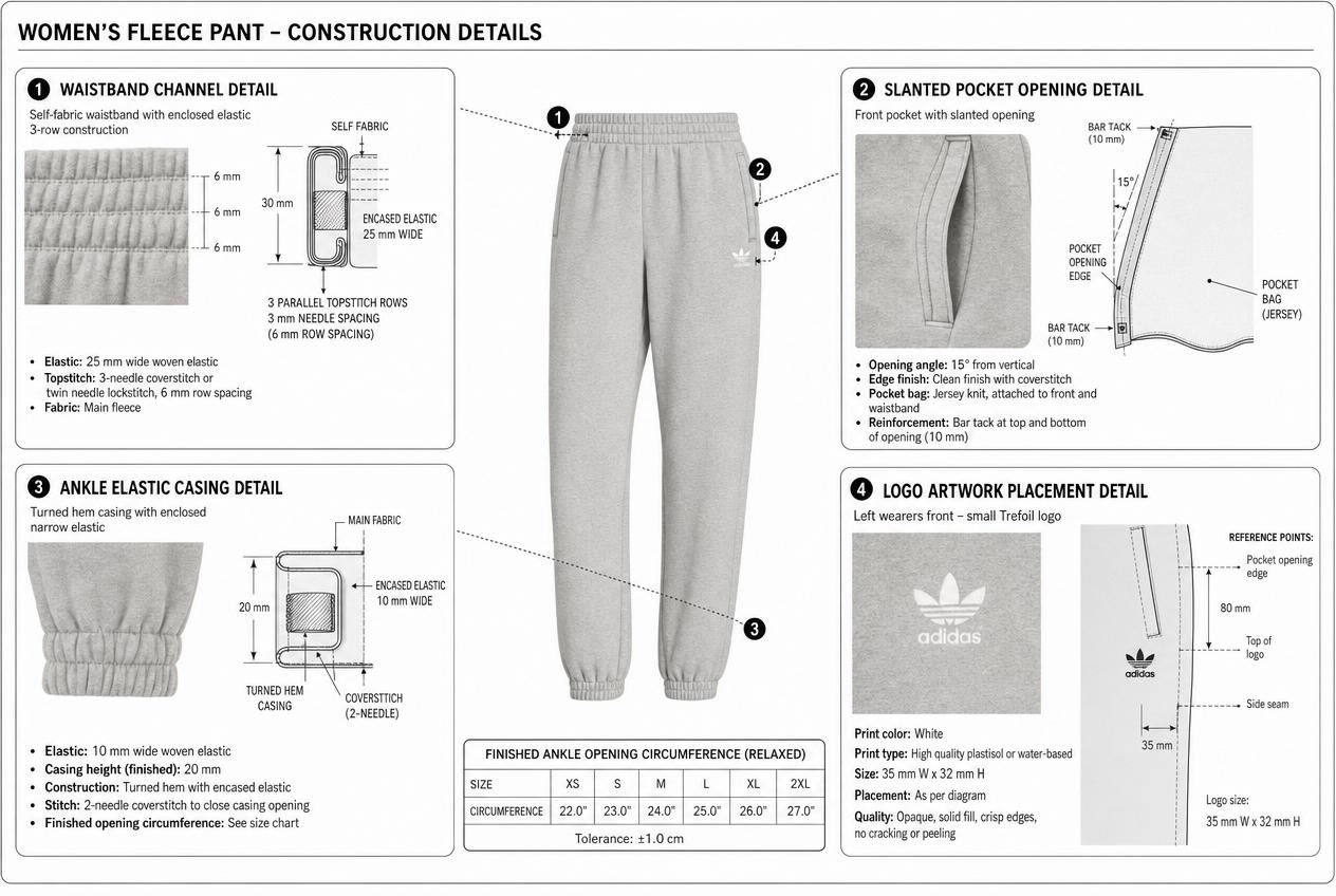 Cuffed Joggers: Detailed views: closures, seams, trims