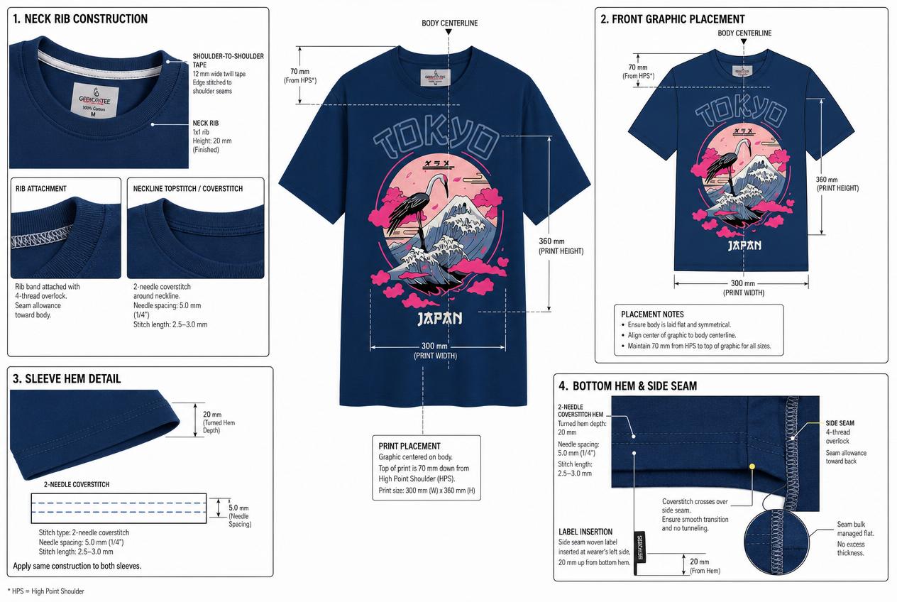 Graphic Tee: Detailed views: closures, seams, trims