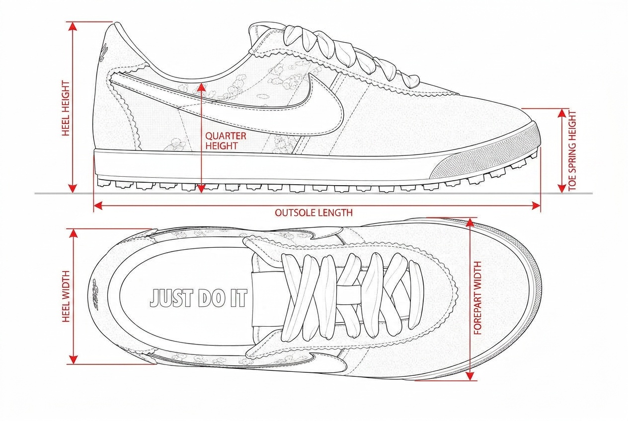 Women's Canvas Turf Sneaker annotated flat sketch with points of measure