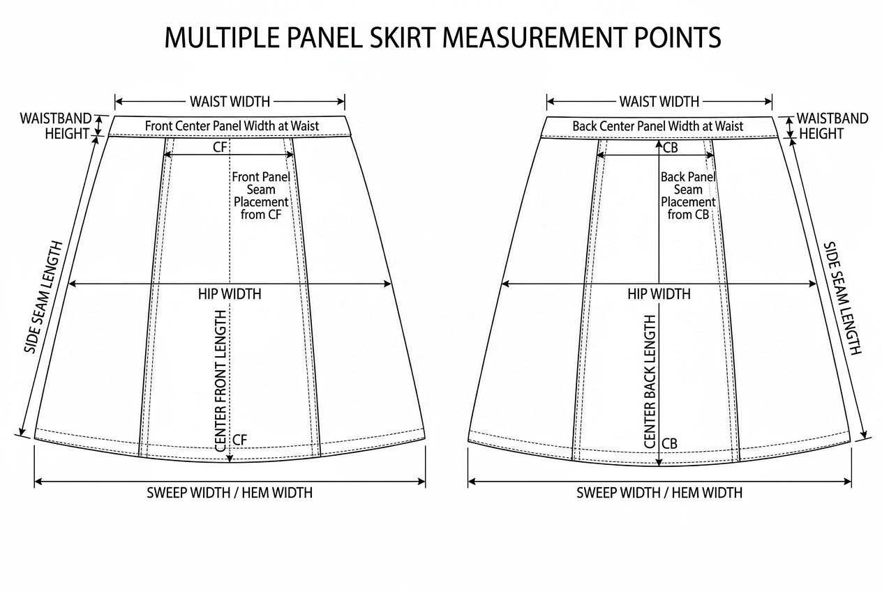 A-Line Mini Skirt annotated flat sketch with points of measure