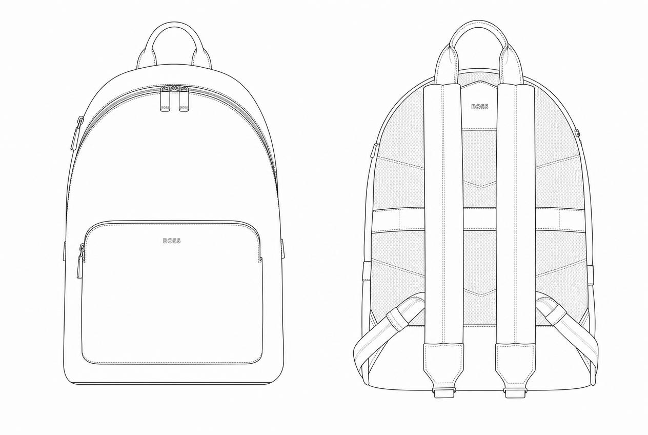 Textured Suede Leather City Backpack flat sketch
